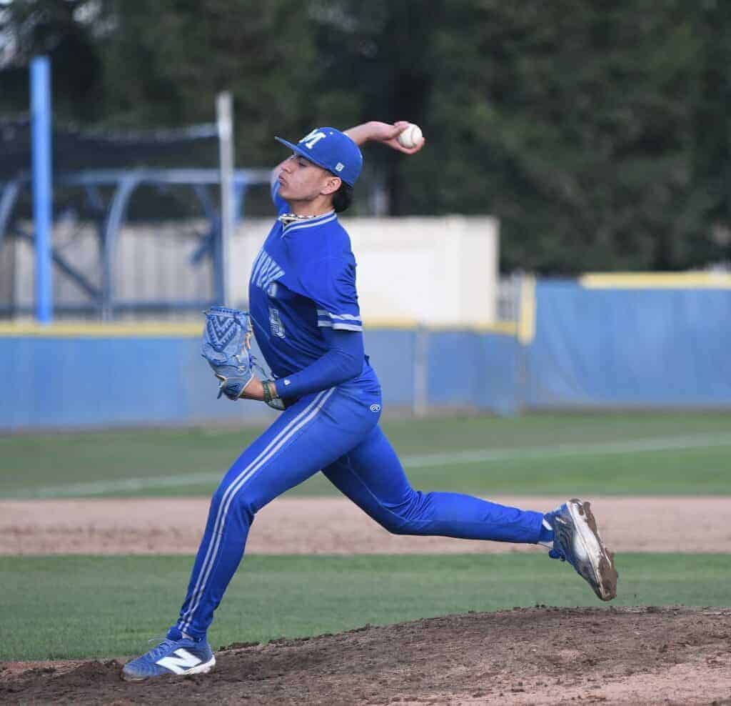 Photo - Madera starter Jaydian Chavira throws a pitch during Wednesday’s 13-1 victory over Matilda Torres. Chavira didn’t allow a run in  five innings of work with five strikeouts and allowed two hits.