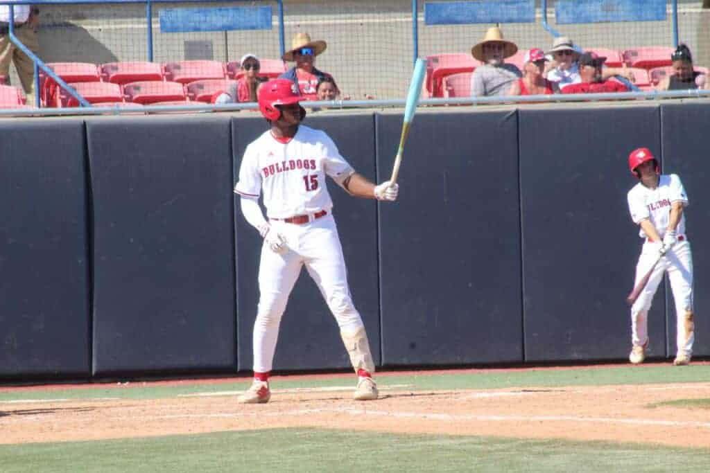 Photo - Former Madera South standout Murf Gray gets ready for a pitch for the Fresno State Bulldogs. Gray was named the Mountain West Conference’s co-Tony Gwynn Player of the Year earlier this week. 