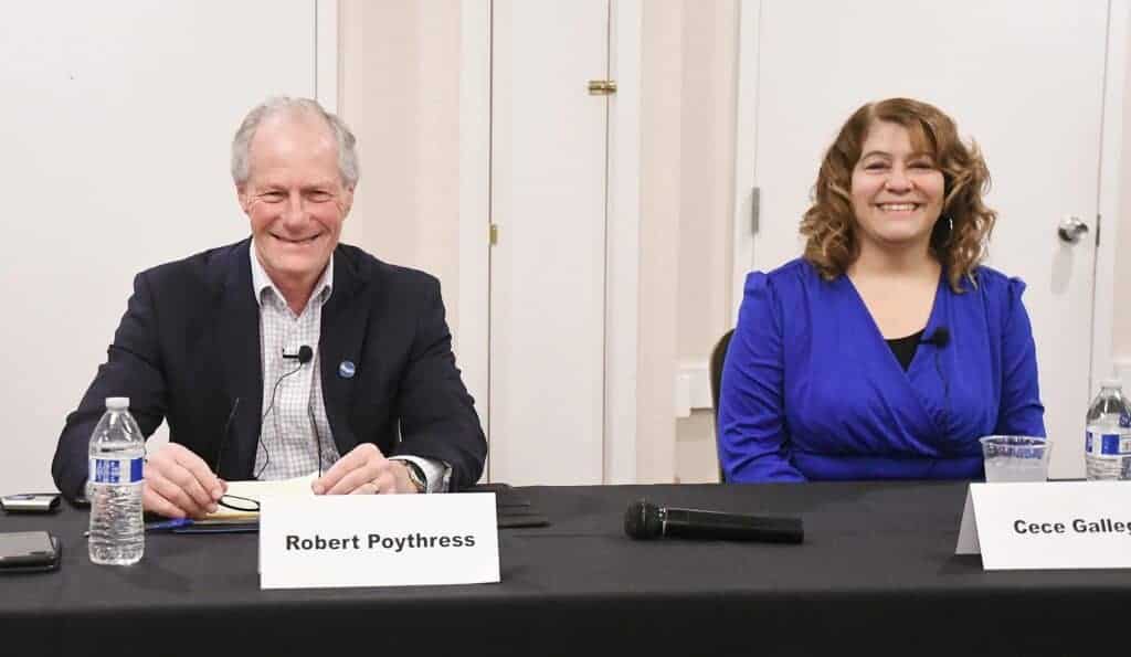 Photo - Incumbent District 3 Supervisor Robert Poythress, left, and challenger, Madera City Councilwoman Cece Gallegos.