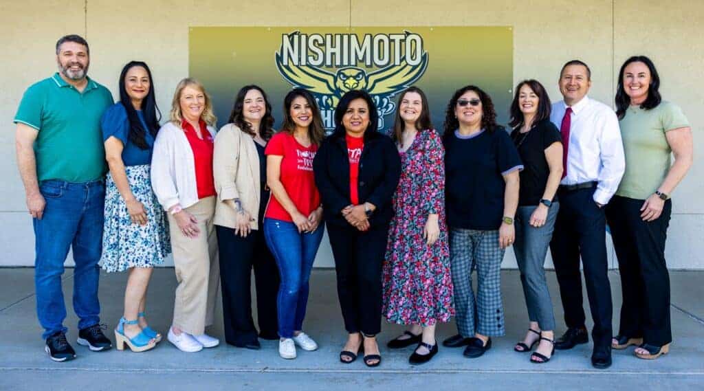 Photo - The Nishimoto Elementary Leadership Team, from left, are Robert Zewe, Angela Truong, Cyndi Ragsdale, Nicole Bridges, Cindy Florez, Veronica Hidalgo, Maggie Stickler, Tricia Molina, Katie DeLeon, Miguel Gonzalez, and Principal Erin Falke.