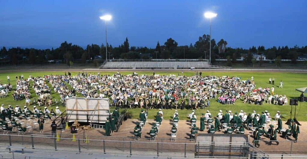 Photo - Liberty High School will host 2021 commencement ceremonies almost identical to last year’s ceremonies held during the COVID-19 pandemic. Each graduate will get a table of eight, which will be socially distanced from other families/tables. Ceremonies begin at 7 p.m. Tuesday.