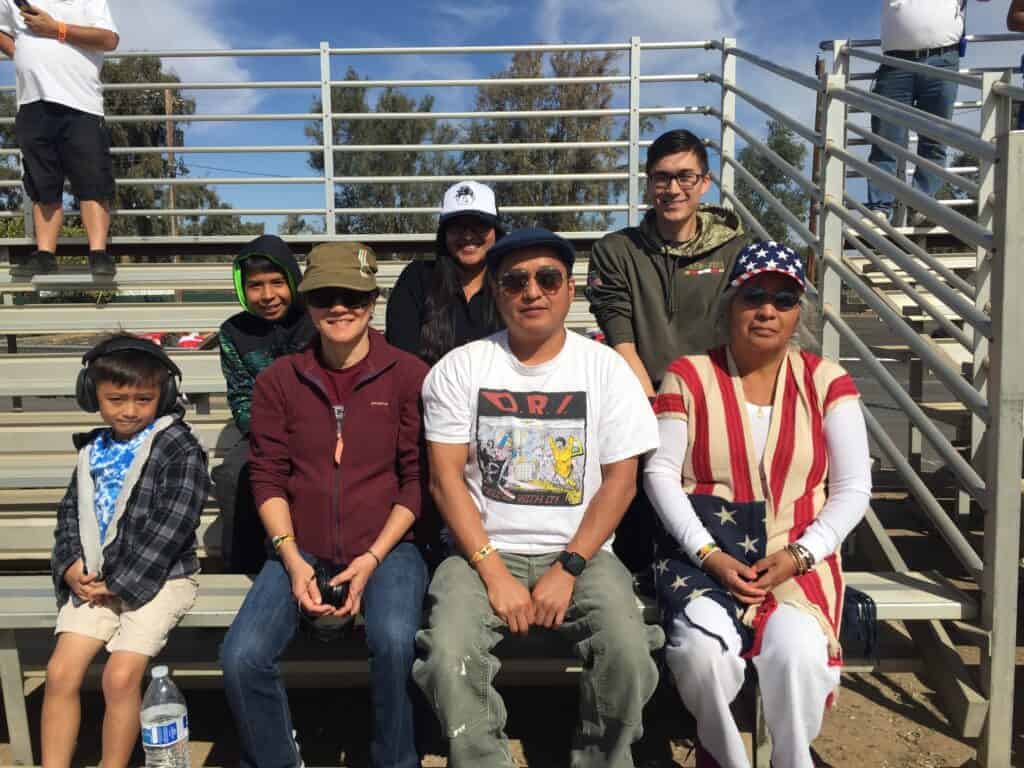 Photo - From left, upper bleachers, Matthew Lopez, Daniela Moncada, Nathan Cotton. Bottom row, from left, Richard Cotton, Christine Kuo, Ruben Moncada, and Obdulia Moncada.