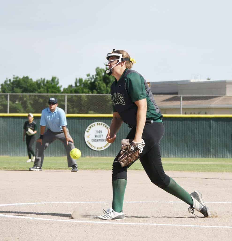 Photo - Liberty’s Sarah Shevenell throws a pitch during Tuesday’s 9-2 win over Kerman. She allowed just two hits and struck out five for the victory.