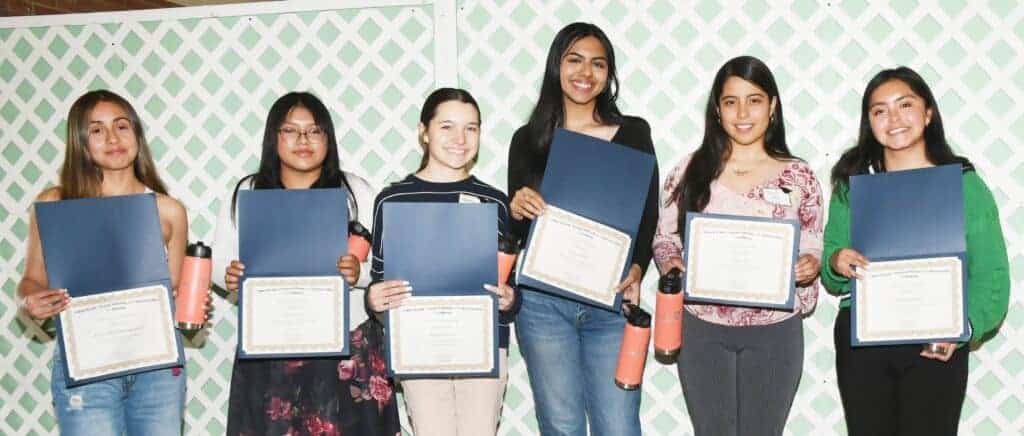 Photo - AAUW 2023 Academic Scholarship Award recipients from left, Briana Manzano-Garcia, Soccoro Galvez, Madelyn McClure, Alyssa Dhillon, Naysa Villa and Arantxa Sanchez gather following a dinner and ceremony last week.