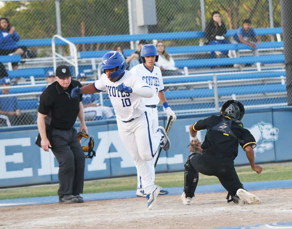 Photo - Madera’s Aiden Owens scores the game-tying run in the third inning of last week’s walk-off victory over the Edison Tigers in Mel Parker Field.
