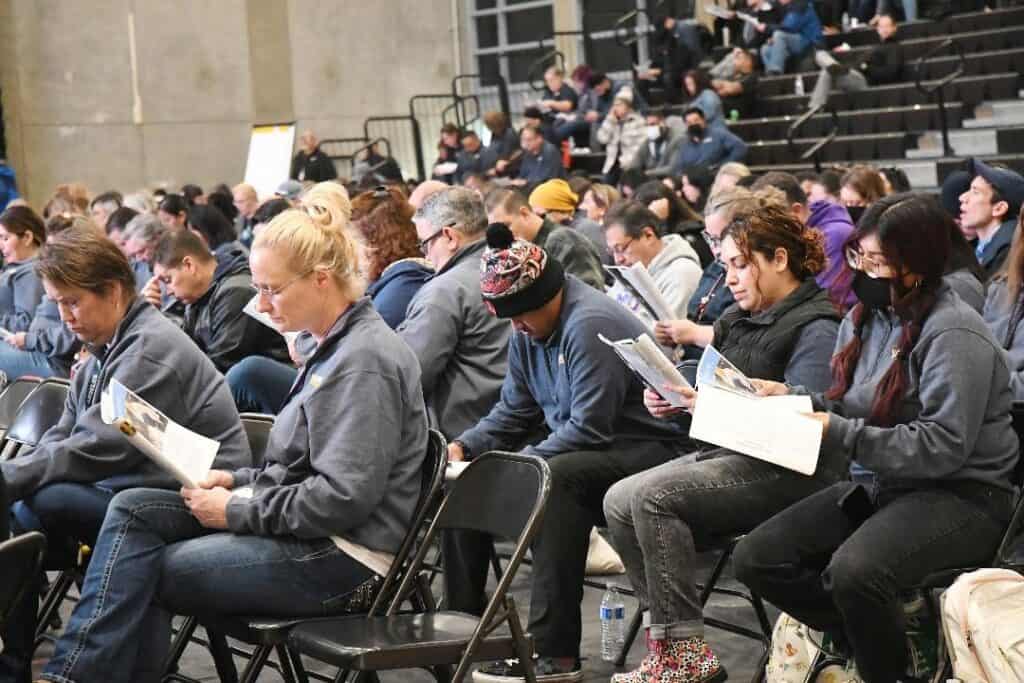 Photo - MUSD staff gathers in MSHS gym for Student Champions round two.