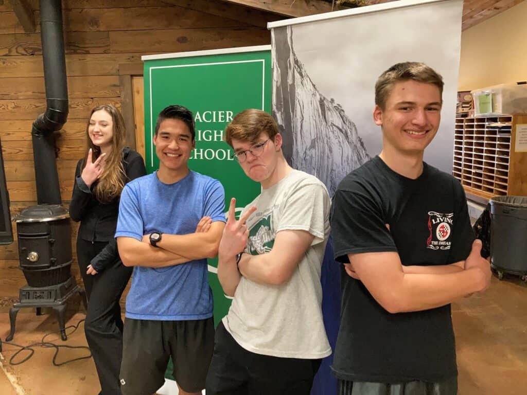 Photo - Glacier High Charter School students, from left, Cloe Reed, Yevgeny Beams, Corban Stanford, and Cole Muraszewski.