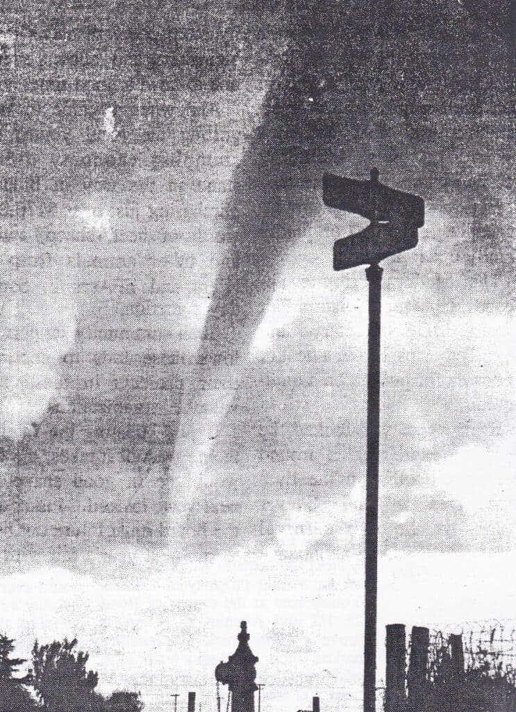Photo - This twister dropped out of the skies on Madera in April 1967. No lives were lost, but considerable damage was done.
