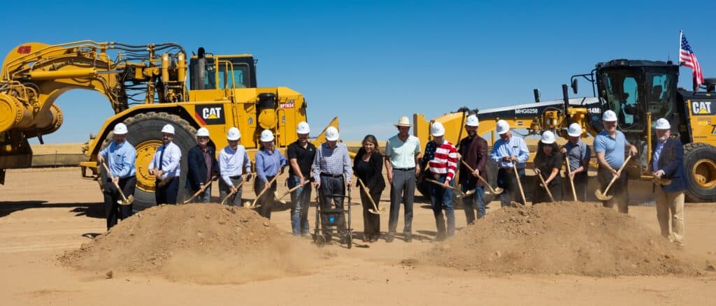 Photo - Dignitaries toss the dirt for the official groundbreaking of Rio Mesa Boulevard near State Route 41. The Boulevard will provide much needed relief of traffic from SR 41.