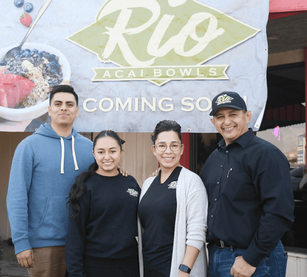 Photo - Rio Acai Bowls owners, from left, Juan and Abigail Gonzalez and Alicia and Bobby Gutierrez are ready to open for business before an official ribbon cutting on January 27.