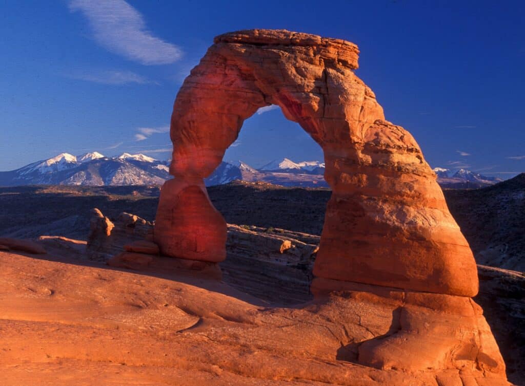 Photo - A photo of the Delicate Arch and the La Sal Mountains, one of several photos that will be on display during an exhibition at the Blanche Galloway room of the Madera County Library on Monday.