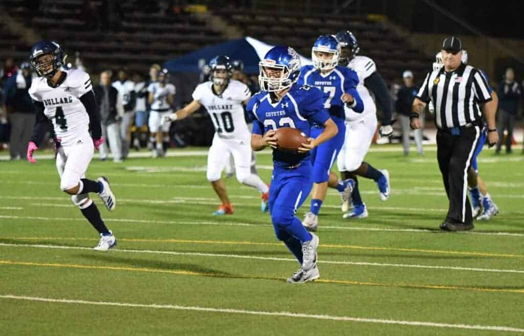 Photo - Madera’s sideline specialist and 2019 Homecoming King Kody Coushman runs in a touchdown during Senior Night festivities in Friday’s loss to the Bullard Knights.