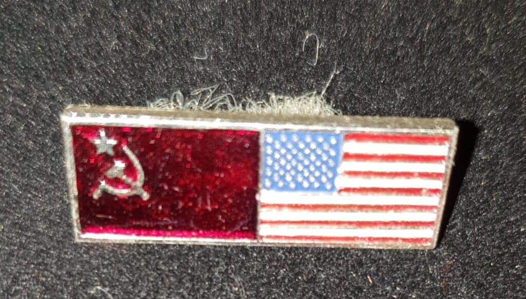 Photo - The Soviet Union pin shown here was a gift to Kirk Edwards. It was symbolic of his visit — the coming together of east and west, democracy and communism.