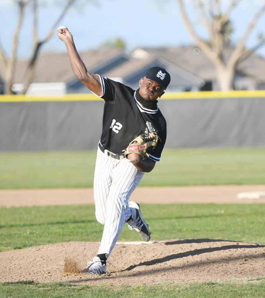 Photo - Madera South pitcher Murf Gray opens the season on a good note by allowing only two hits over five innings during Tuesday’s 8-1 victory over Liberty. He also struck out 10.