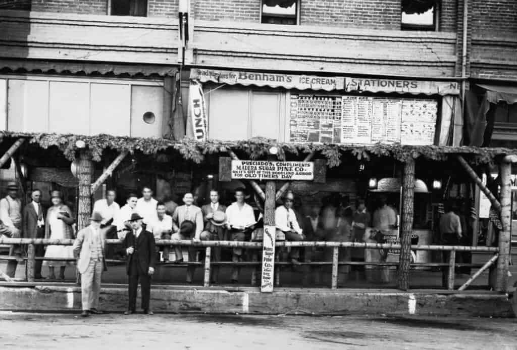 Photo - With Old Timers Day fast approaching, there might be a few Maderans who remember when Preciado’s put up this Arbor shelter in front of their store on Yosemite Avenue, courtesy of the Madera Sugar Pine Company.