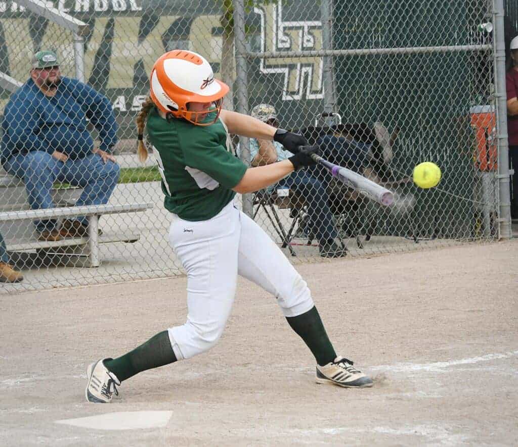 Photo - Liberty’s Camile Vestal got a hit in Tuesday’s victory over Sierra to help the Hawks stay atop the North Sequoia League standings.