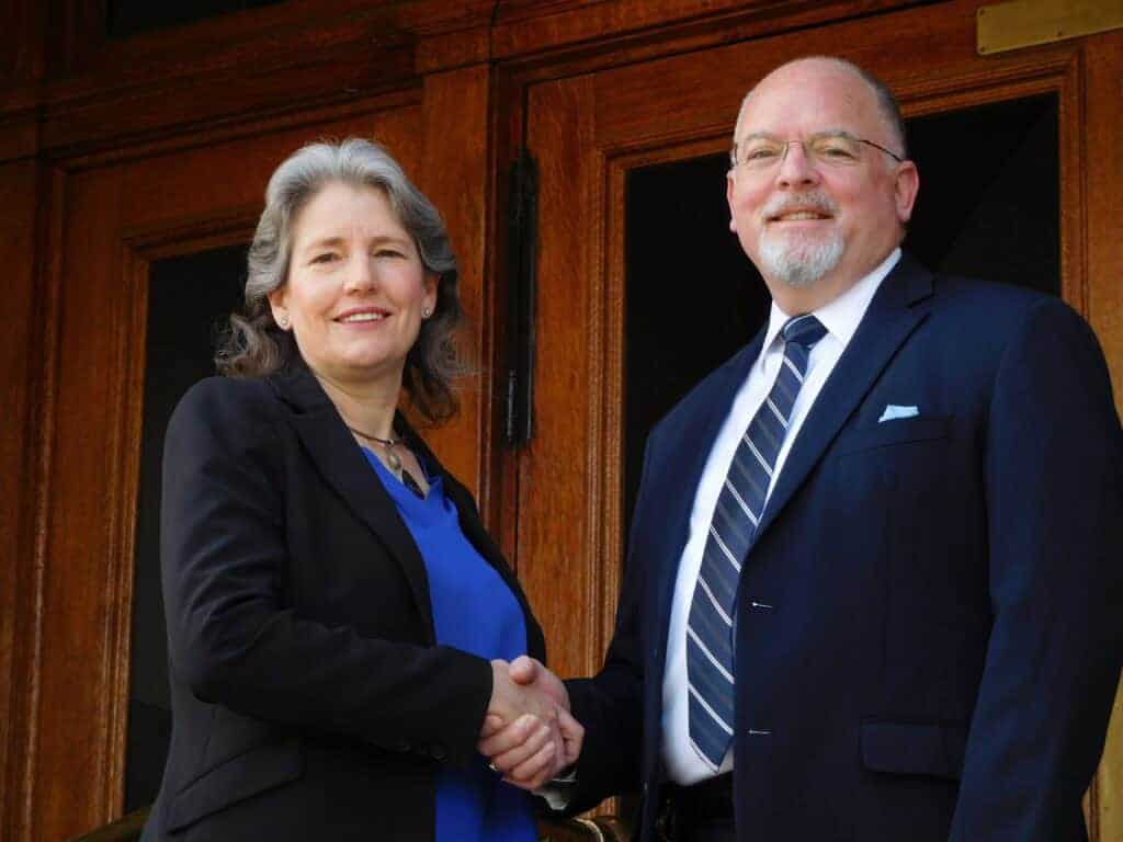 Photo - Madera County Sheriff Jay Varney poses with Sally Orme Moreno. Varney has announced his endorsement of Moreno for county district attorney.