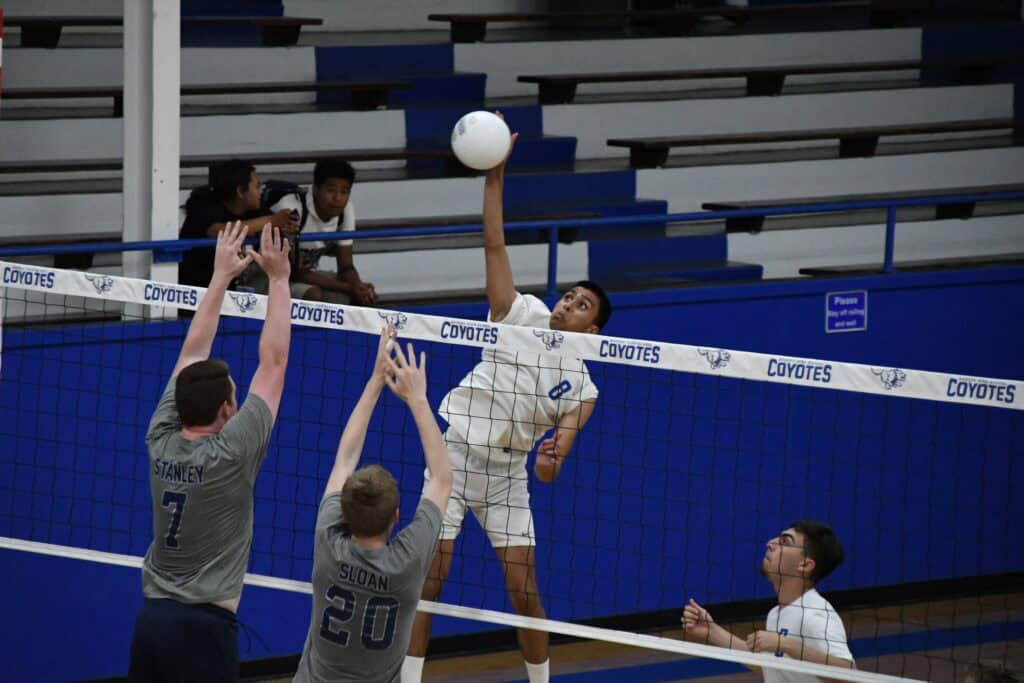 Photo - Madera’s Marcos Ramos rises up for one of his 18 kills during a five-set victory over the Bullard Knights on Tuesday.
