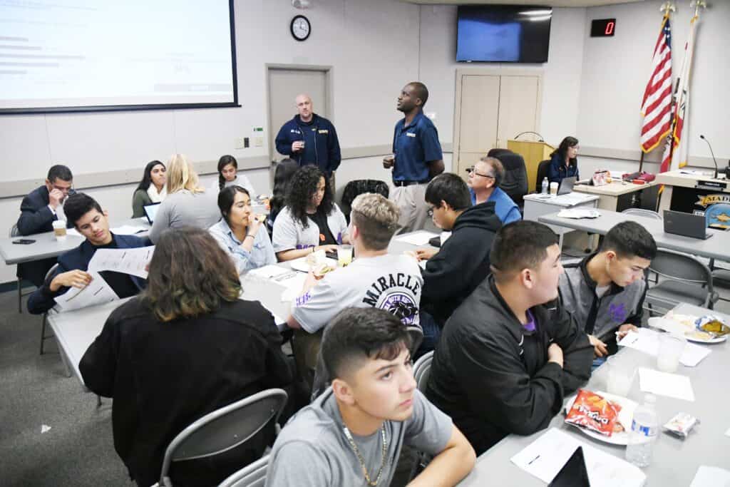 Photo - Madera Unified School District administrators and civic leaders met with more than 30 Madera High and Madera South students for a lunch meeting to discuss issues relating to the students within the district.