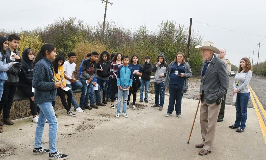 Photo - Former Madera County Sheriff Ed Bates answers questions from students who were investigating the Chowchilla kidnapping in 2019. Bates was sheriff when the kidnapping was committed.