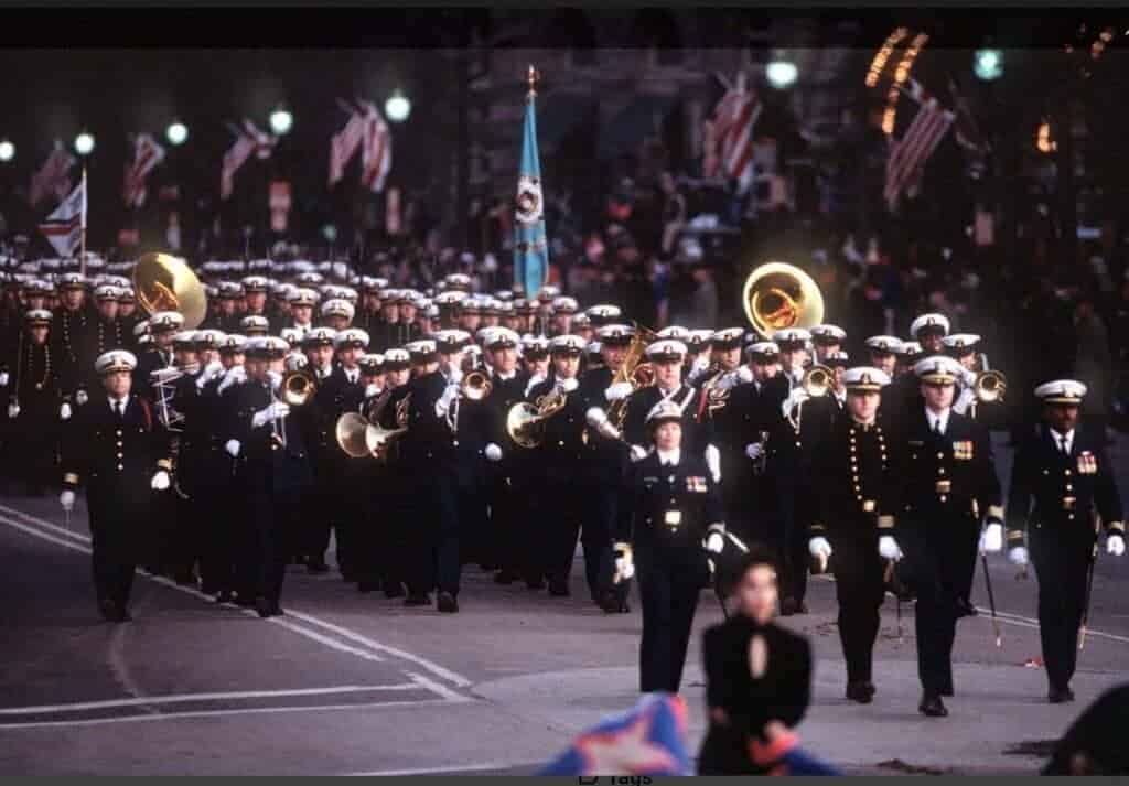 Photo - The Coast Guard Band is shown here playing in President Bill Clinton’s inaugural parade in 1993. Four years earlier, it played in Leningrad, being the first American military band to visit the Soviet Union, and also featured Madera High School graduate Kirk Edwards.
