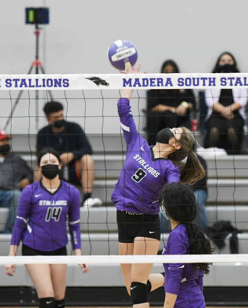 Photo - Madera South’s Danae Prudente rises up to put down a kill during Wednesday’s sweep over the Matilda Torres Toros.