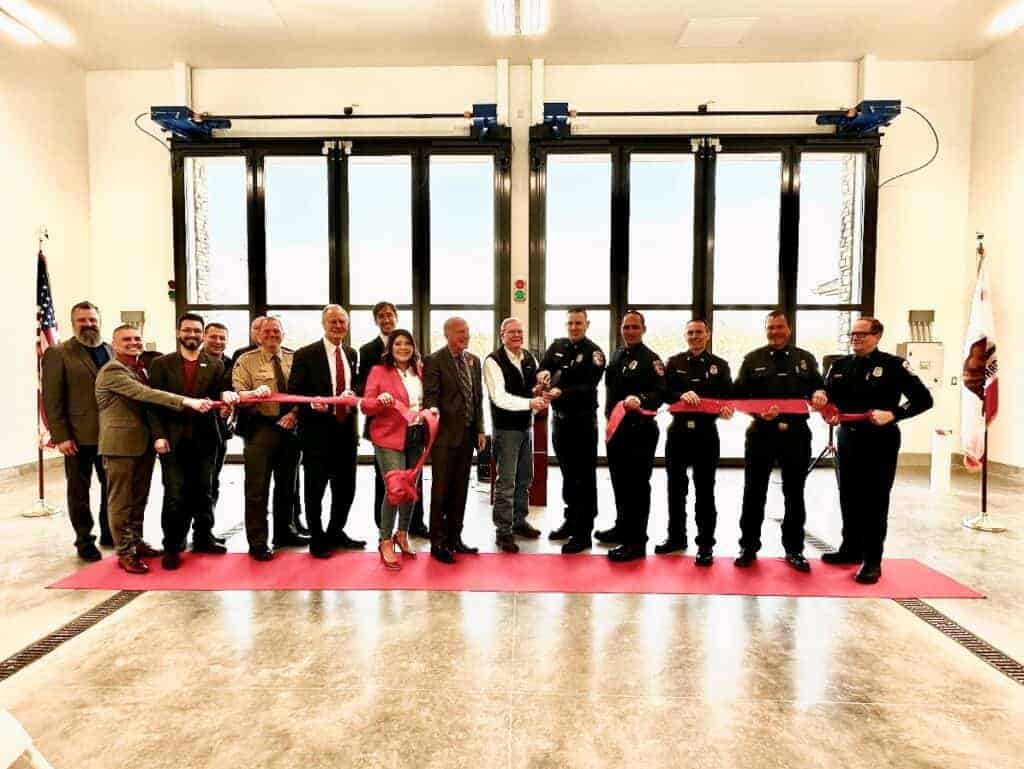 Photo - Dignitaries gather to cut the ceremonial ribbon to open Madera County Fire Station No. 3 on February 2.