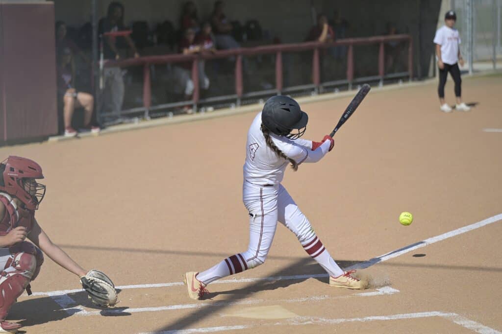 Photo - Matilda Torres’ Tatiana Bermudez connects on a first inning single that drove in a run during Friday’s Central Section playoff victory over Granite Hills. The playoff win was the program’s first-ever in its first-ever home playoff game.