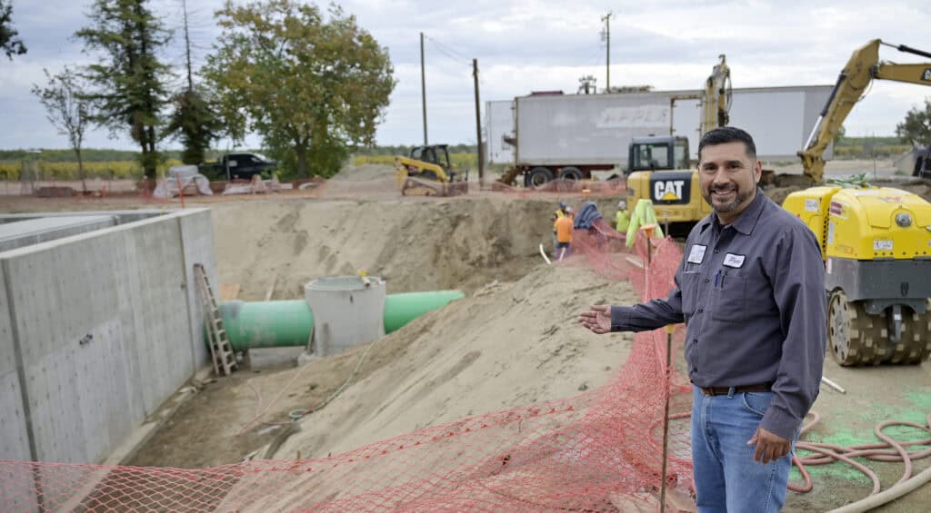 Photo of Peter Gallegos from the City of Madera Wastewater Treatment Plant talks about upgrades currently in progress at the facility.