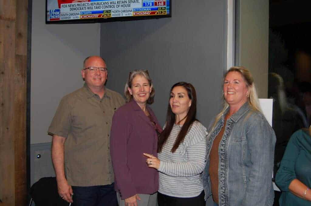 Photo - From left, Madera County Sheriff Jay Varney stands with newly elected Madera County District Attorney Sally Moreno, Tina Reed and Amy Varney at the victory celebration held Tuesday night at the Tap House on Schnoor Avenue.