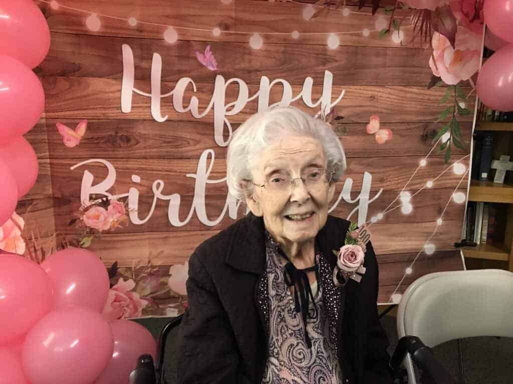 Photo - Friends and family members congratulate Dora Pierotti, who turned 100 on October 6 with a grand reception at Madera United Methodist Church on October 7.