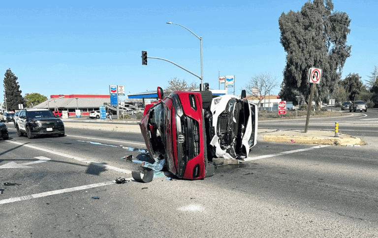 Three-vehicle crash turns cars on sides