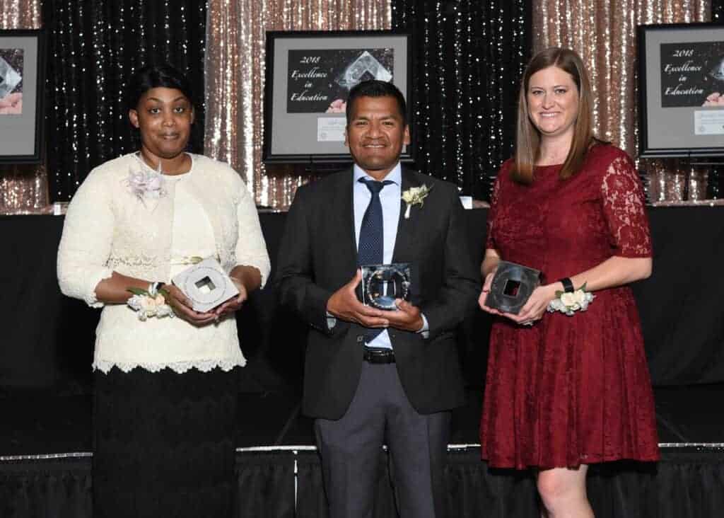 Photo - From left: Simone Montez, Madera Unified School District, Employee of the Year; Lalo Lopez, Golden Valley Unified School District, Administrator of the Year; Jennifer Vukovich, Madera Unified School District, Teacher of the Year.