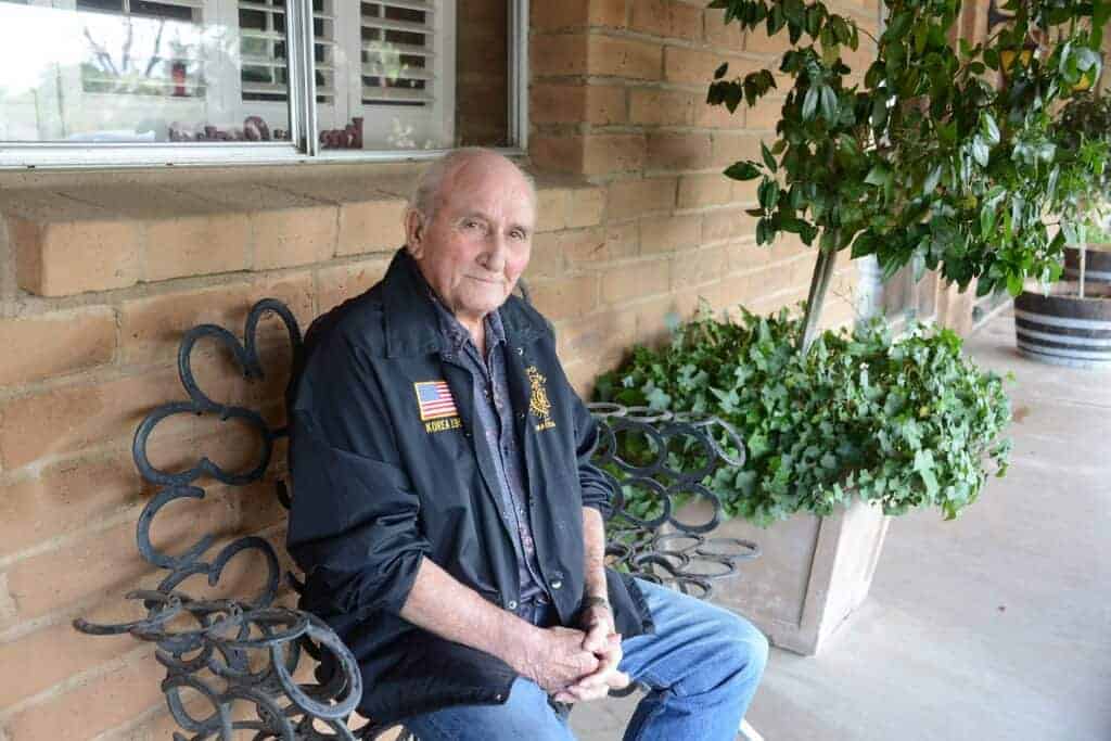 Photo - Sam Pistoresi, 87, in the garden of his south Madera home.