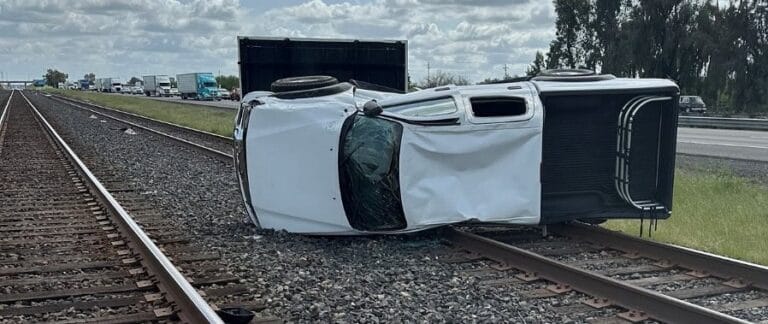 Crash ends on railroad tracks