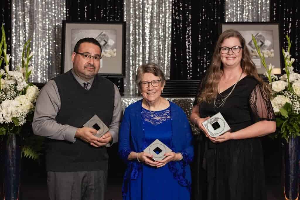 Photo - From left are Madera County Administrator of the Year Leonard Perez, Madera Unified School District; Madera County Employee of the Year Elizabeth “Libby” Cross, Chowchilla Union High School District; and Madera County Teacher of the Year Megan Williams, Chowchilla Elementary School District.