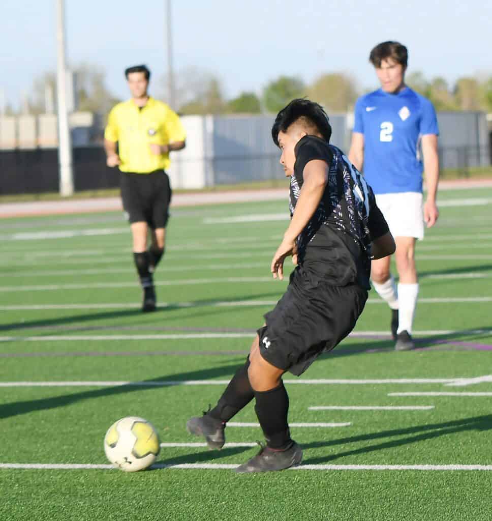 Photo - Madera South’s Jaime Hernandez puts his foot on a penalty kick to score the Stallions’ first goal in a 2-1 victory Thursday against Buchanan.