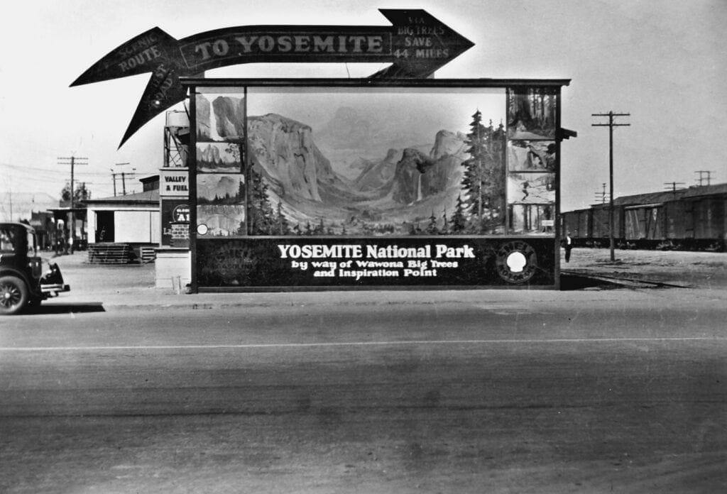 Photo - This sign at the corner of Yosemite Avenue and Gateway Drive stood as a beacon of hospitality, inviting tourists to visit Yosemite Park. The invitation did not extend, however, to a group of 87 “Hippies” who were caught having a huge marijuana party there 50 years ago.