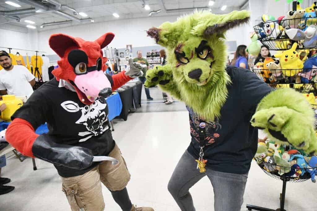 Photo - Rebekah Randall dresses as Foxy, left, and Arianna Reyes dresses as Spring Trap during Madera Fresno Comic Con 2018 hosted by Ohana Comic Con at Holy Spouse Hall at St. Joachim School last Saturday.