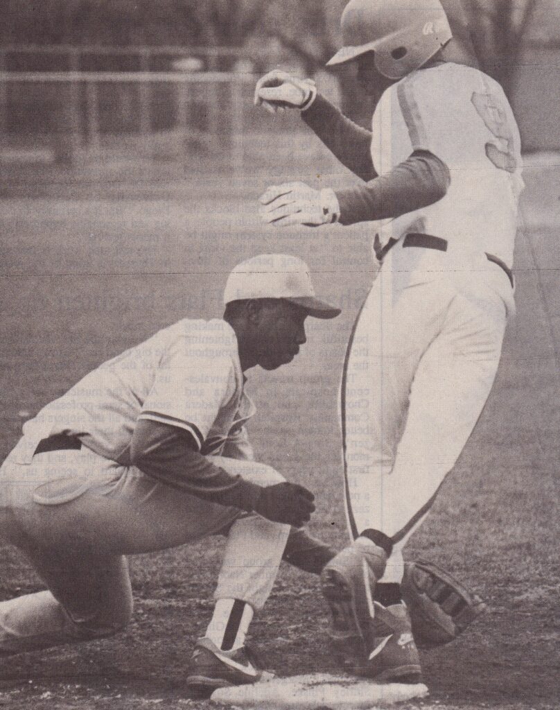 Photo - Madera’s John Jones put the tag on Sanger’s Dumar Lee 25 years ago in the McLane Tournament. The Coyotes scored a 9-7 win over the Apaches.