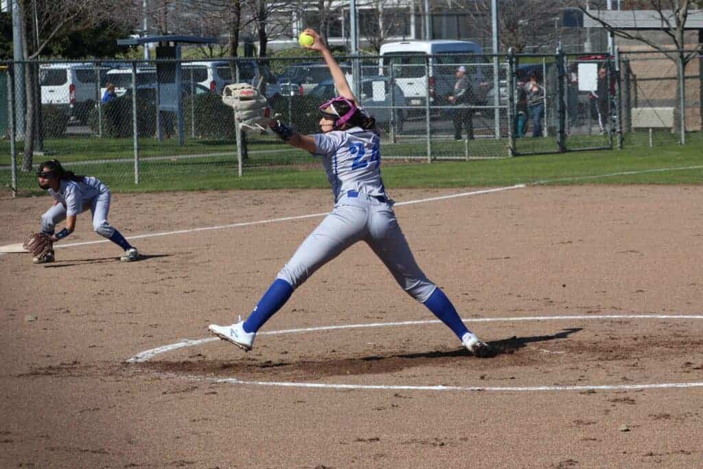 Photo - Madera freshman Alexis Galvan throws a pitch during a two-hitter against Atascadero. She made one mistake — a home run — in a 1-0 loss Tuesday.