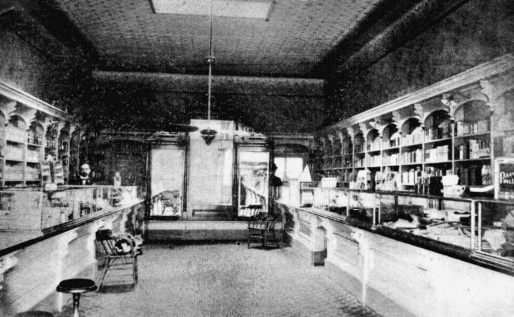 Photo - The only drug store in Madera in 1890 belonged to William Hunter. A primitive store in its beginnings, Hunter’s Drugs soon flourished and remained in business in the same location on Yosemite Avenue for 100 years. The installation of a soda fountain inside the drug store was among the first changes made to the business as it began to take shape.