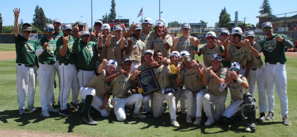 Madera High School baseball team celebrating victory on the field.