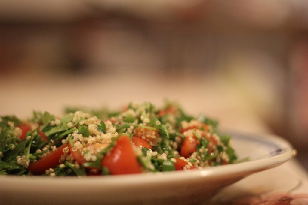 Taboulleh salad goes great with garbanzo-based falafel when tucked into pocket bread. Photo - H.hristov, Wikimedia Commons