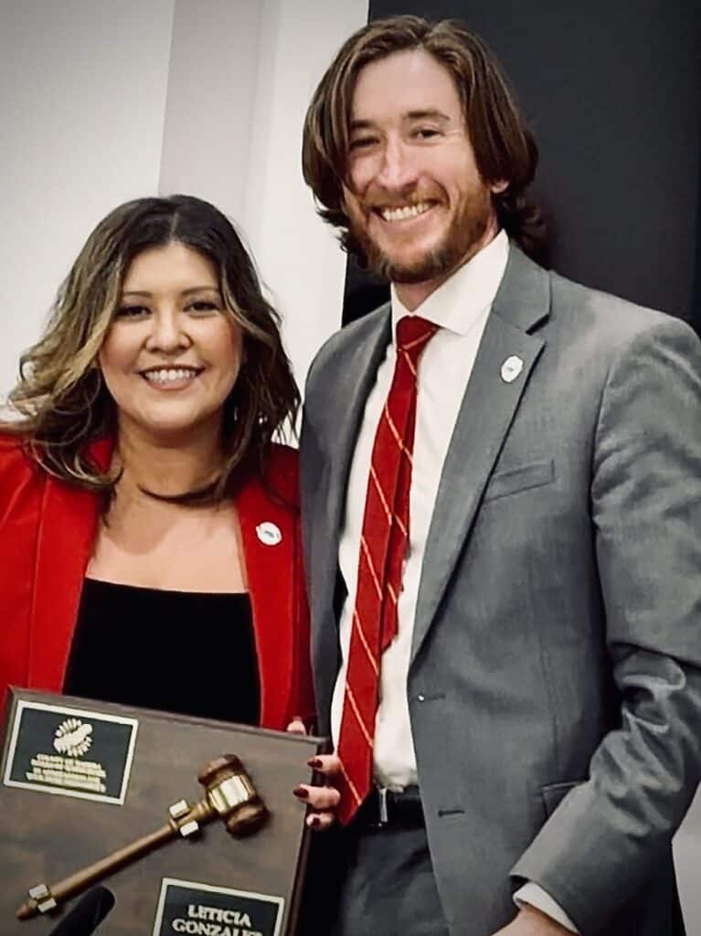 Photo of Last year’s Madera County Supervisors Chairperson Leticia Gonzalez transfers Chairman duties to Bobby Macauley during Tuesday’s Board of Supervisors meeting in Oakhurst.