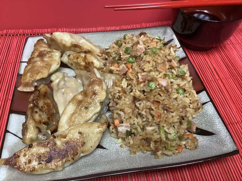 Photo - Pork and chive potstickers and fried rice make for a tasty dinner.