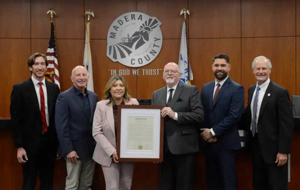 Photo - The Madera County Board of Supervisors honor retiring County Administrative Officer Jay Varney at its most recent meeting. Varney is retiring after 21 years of service to Madera County.