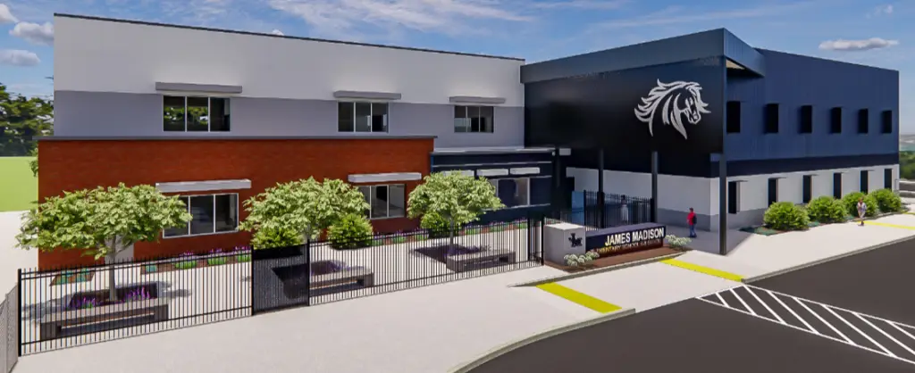 Photo - Renderings of the new facility to be constructed at Madison Elementary School. By August 2026, a brand-new two-story building will open its doors, giving more students the chance to grow bilingually and bi-literately.