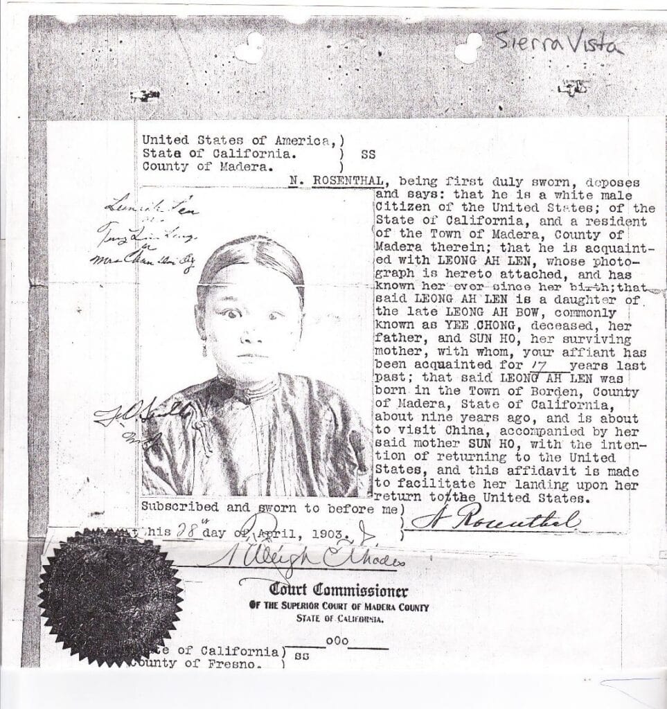 Historical photo of Madera County resident with court document.