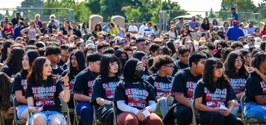 Desmond Middle School students attending the promotion ceremony in Madera.